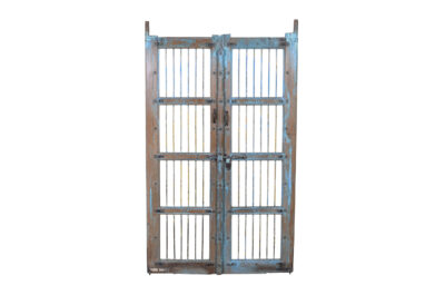 Antique Indian Painted Teak Wood Jali Door Garden Gate Pair