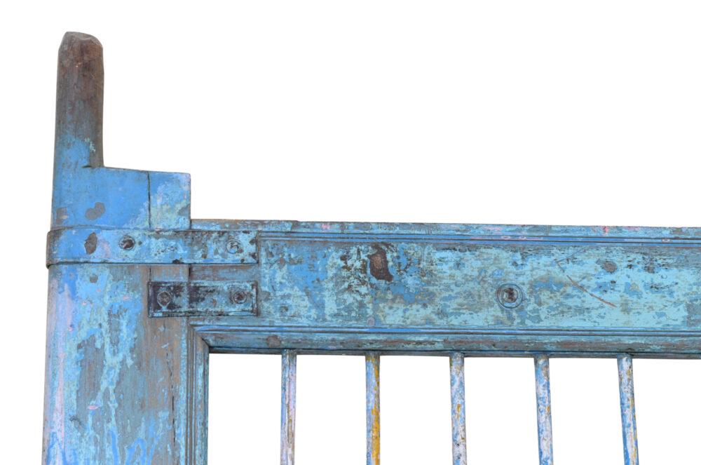 Antique Indian Painted Teak Wood Jali Door Garden Gate Pair - Image 4