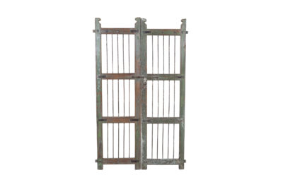 Antique Indian Painted Teak Wood Jali Door Garden Gate Pair