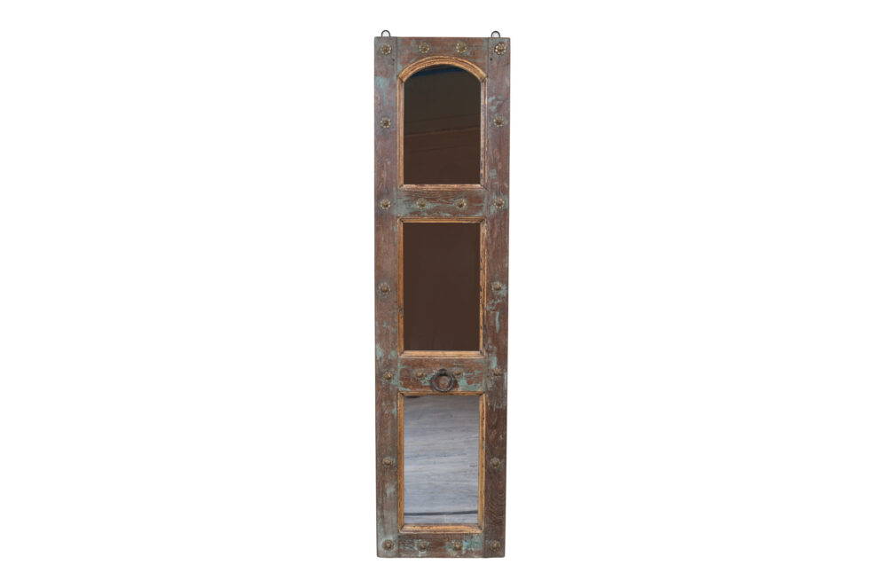 Antique Indian Painted Teak Wood Jali Door Mirror Garden Or Home