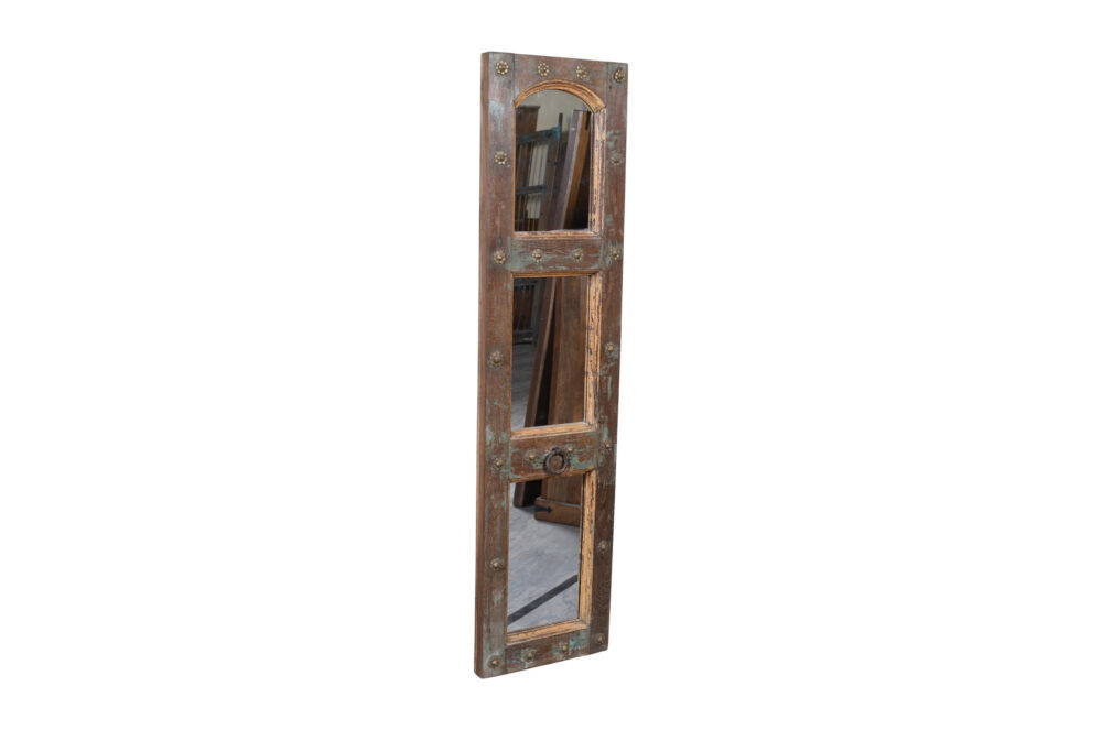 Antique Indian Painted Teak Wood Jali Door Mirror Garden Or Home - Image 2