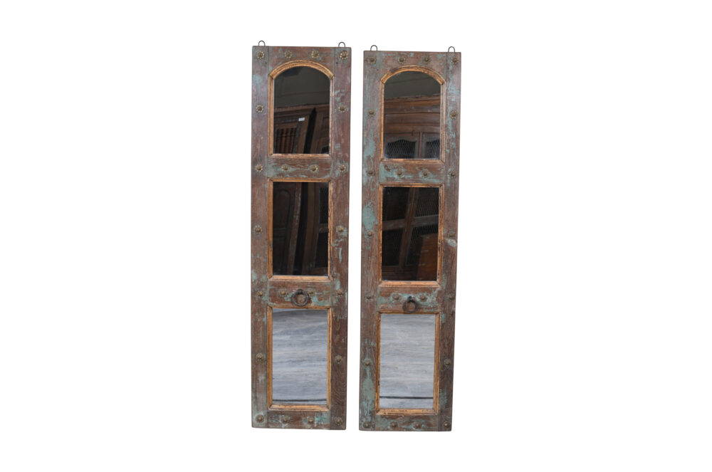 Antique Indian Painted Teak Wood Jali Door Mirror Garden Or Home - Image 4