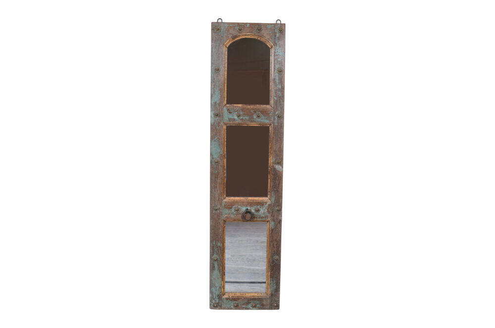 Antique Indian Painted Teak Wood Jali Door Mirror Garden Or Home