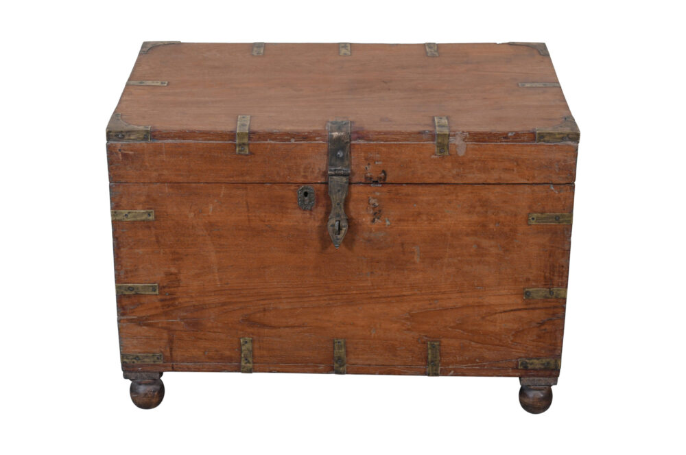 Antique Indian Teak Wood Travel Chest Or Coffee Table