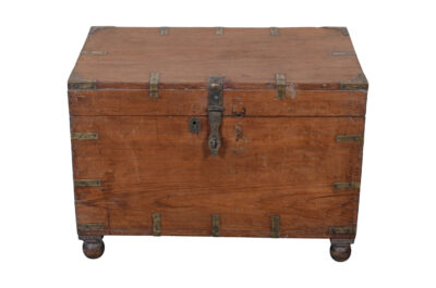 Antique Indian Teak Wood Travel Chest Or Coffee Table