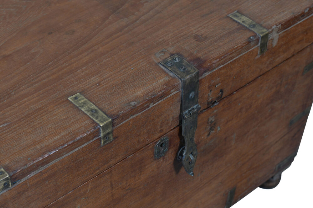 Antique Indian Teak Wood Travel Chest Or Coffee Table - Image 5