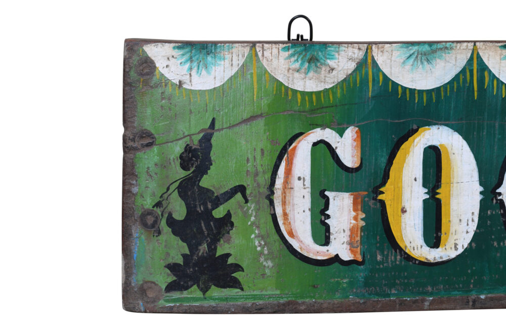 Vintage Indian Painted Teak Wood Fairground Sign - Image 2
