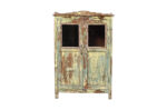 Antique Indian Painted Teak Wood Glass Almirah Display Kitchen Or Bathroom Cabinet