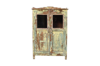 Antique Indian Painted Teak Wood Glass Almirah Display Kitchen Or Bathroom Cabinet