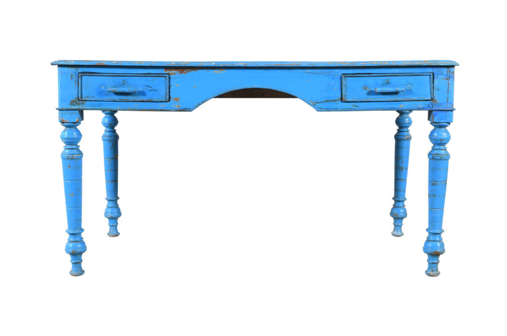 Antique Indian Painted Teak Wood Writing Desk Or Kitchen Table