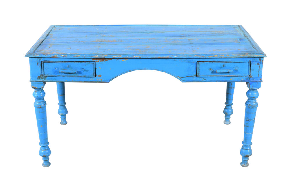 Antique Indian Painted Teak Wood Writing Desk Or Kitchen Table - Image 2