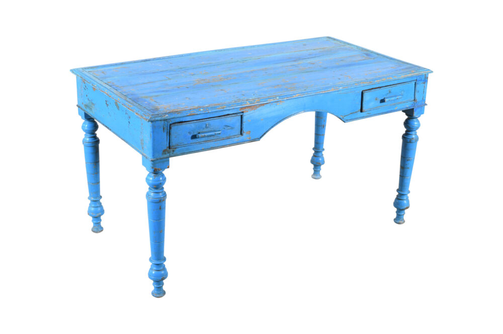 Antique Indian Painted Teak Wood Writing Desk Or Kitchen Table - Image 3