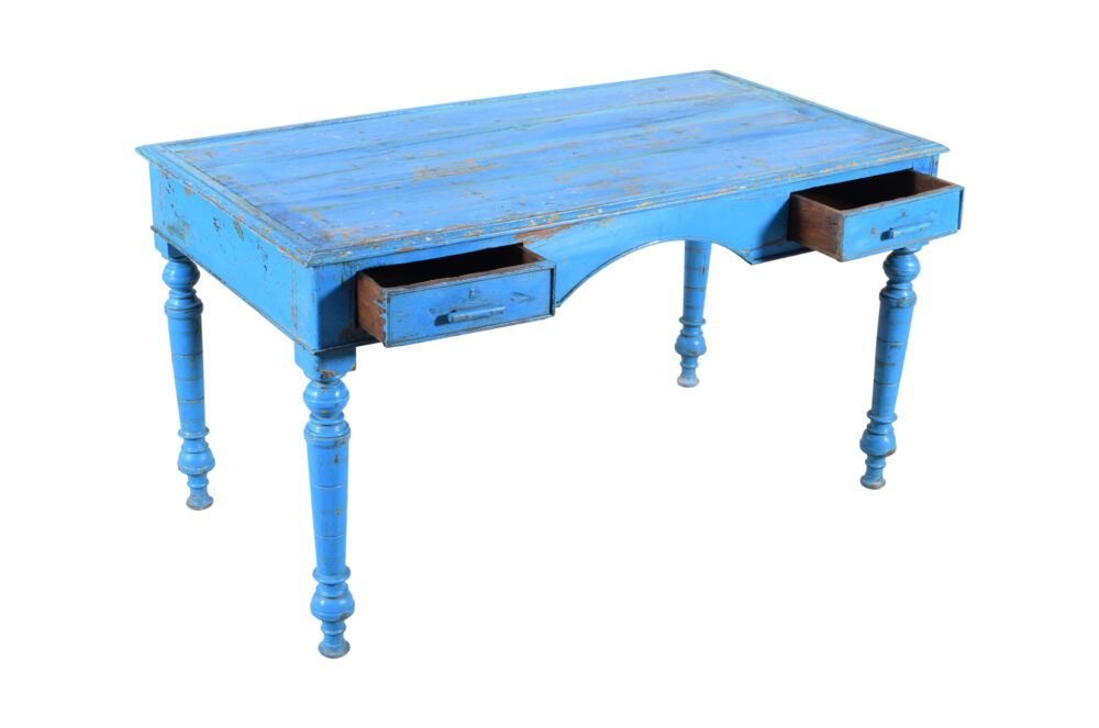 Antique Indian Painted Teak Wood Writing Desk Or Kitchen Table - Image 4