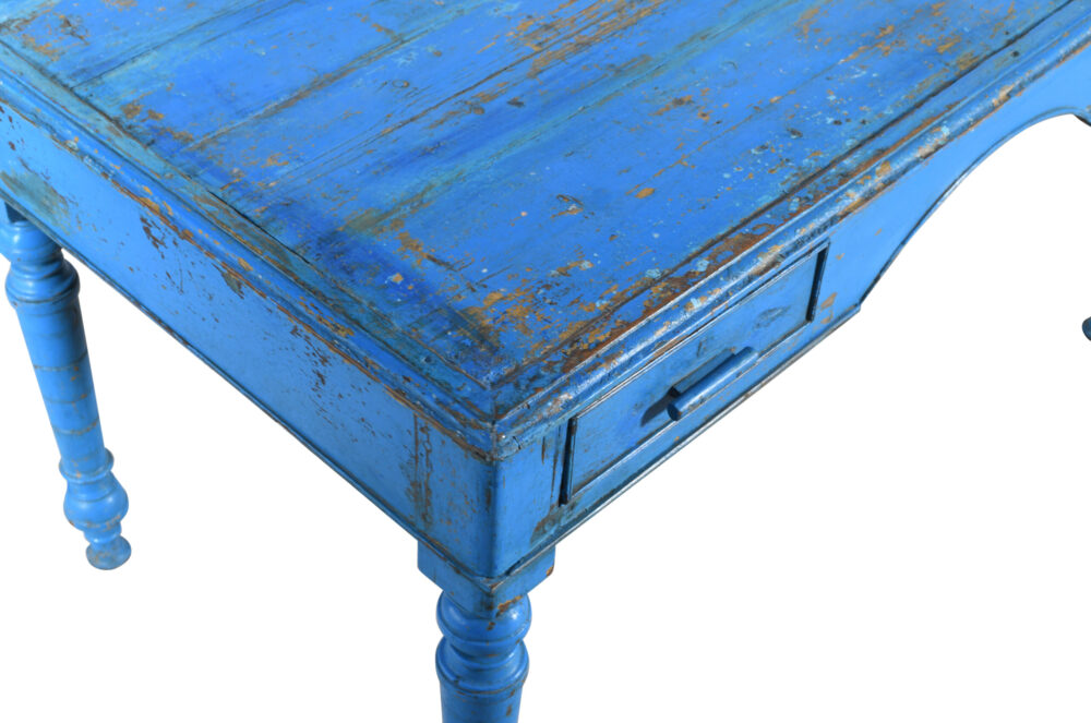 Antique Indian Painted Teak Wood Writing Desk Or Kitchen Table - Image 5