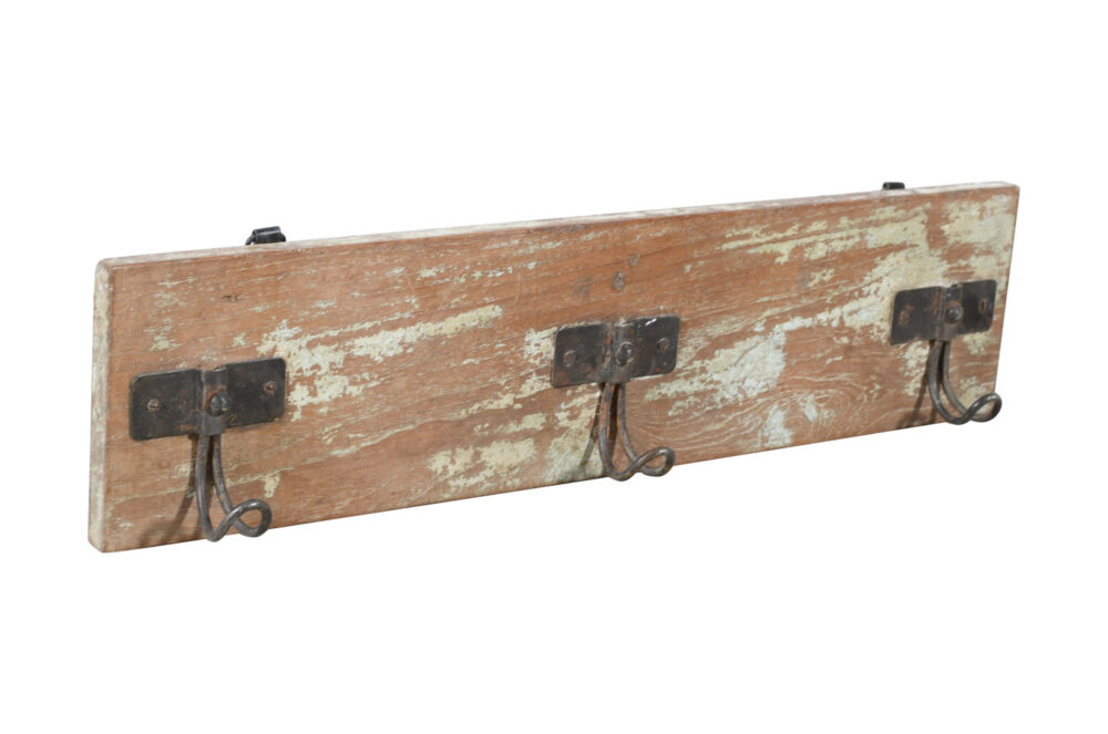 Vintage Indian Reclaimed Teak Wood Wall Mounted Coat Hook Panel - Image 2