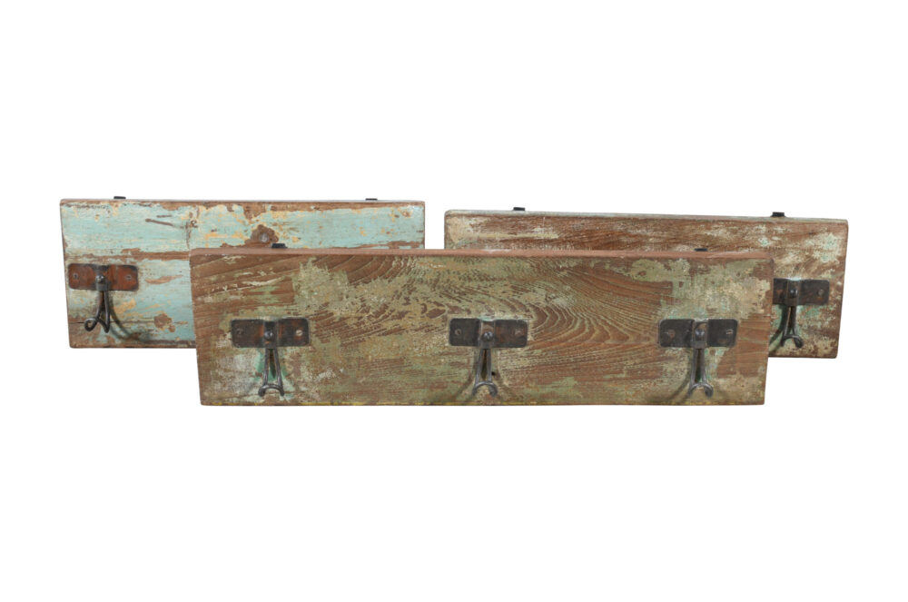 Vintage Indian Reclaimed Teak Wood Wall Mounted Coat Hook Panel - Image 3