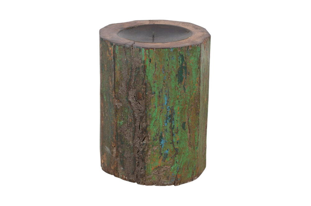 Antique Indian Reclaimed Painted Teak Wood Column Pillar Candle Holder - Image 2