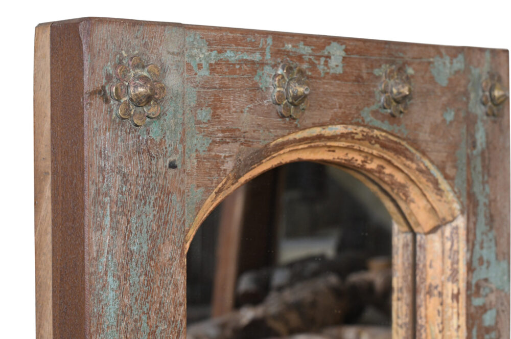 Antique Indian Painted Teak Wood Jali Door Mirror Garden Or Home - Image 3
