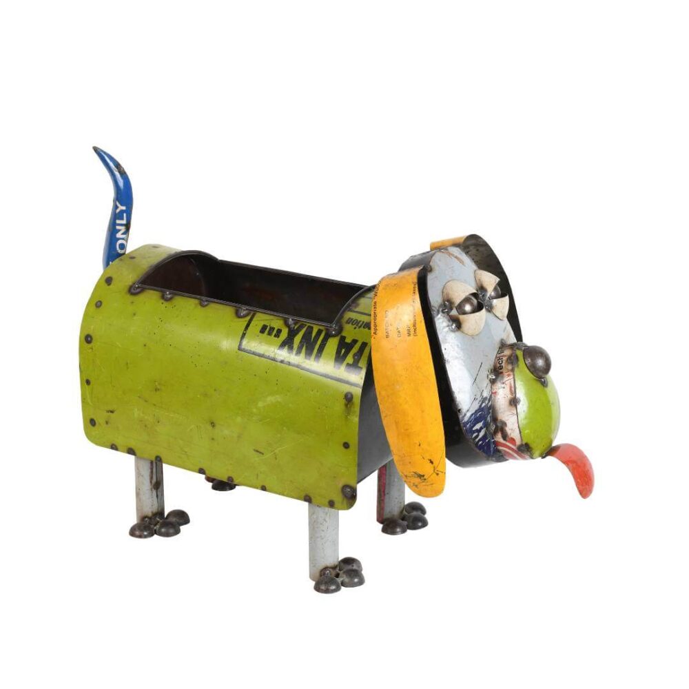 Recycled Iron Dog Planter - Handcrafted Fair Trade Garden Sculpture - Image 3
