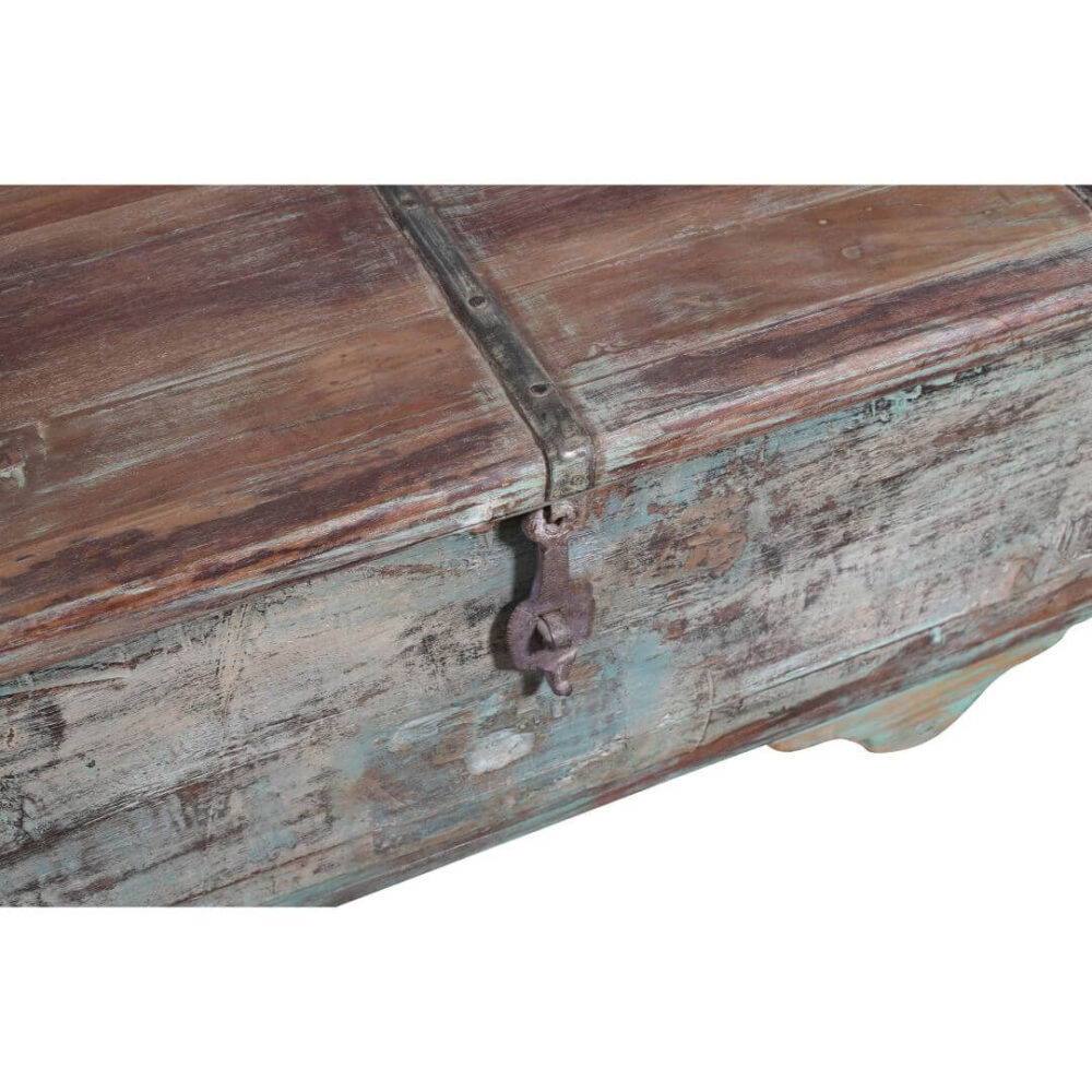 Antique Indian Teak Wood Surti Coffee Table Chest - 19th Century Blue - Image 3