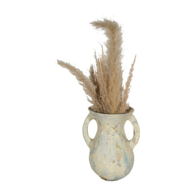 Rustic Indian Vintage-Inspired Papier Mâché Flower Pot Vase – Distressed Cream & Blue