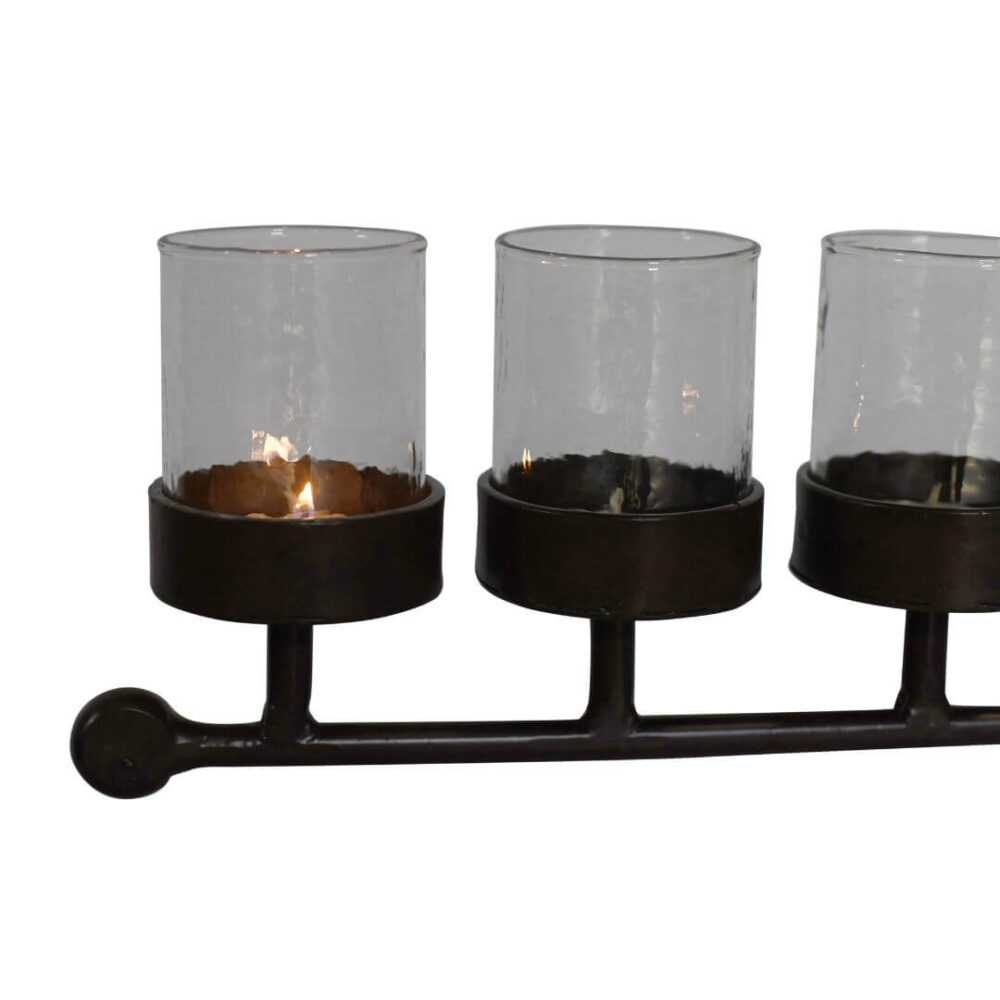 Vintage Indian Iron 10 Arm Tealight Candelabra with Glass Covers - Image 2