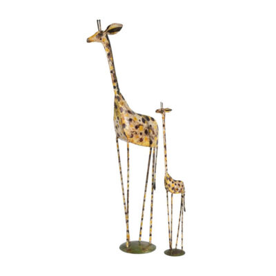 Indian Artisan Made Reclaimed Iron Giraffe Mother and Calf Pair Decoration – Hand-Painted