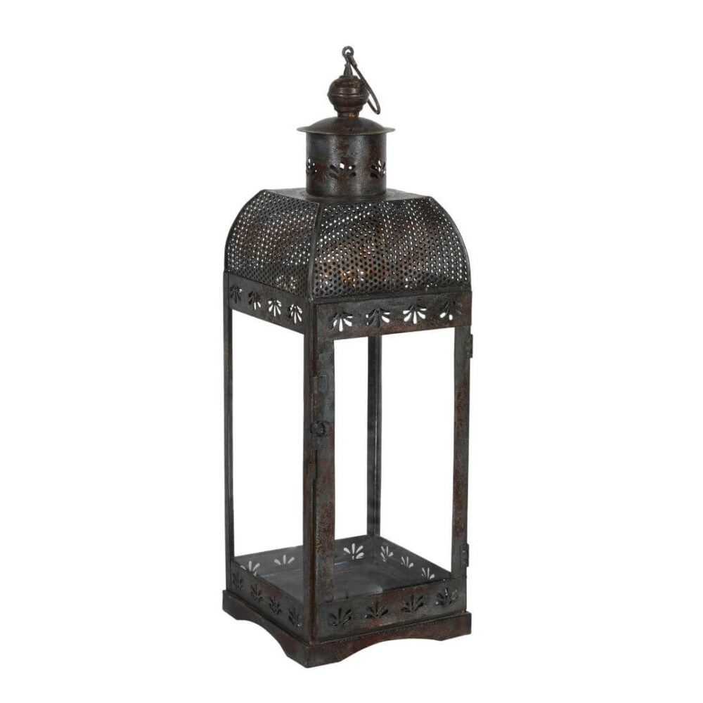 Indian Artisan Made Heavyweight Iron and Glass Vintage-Inspired Candle Lantern