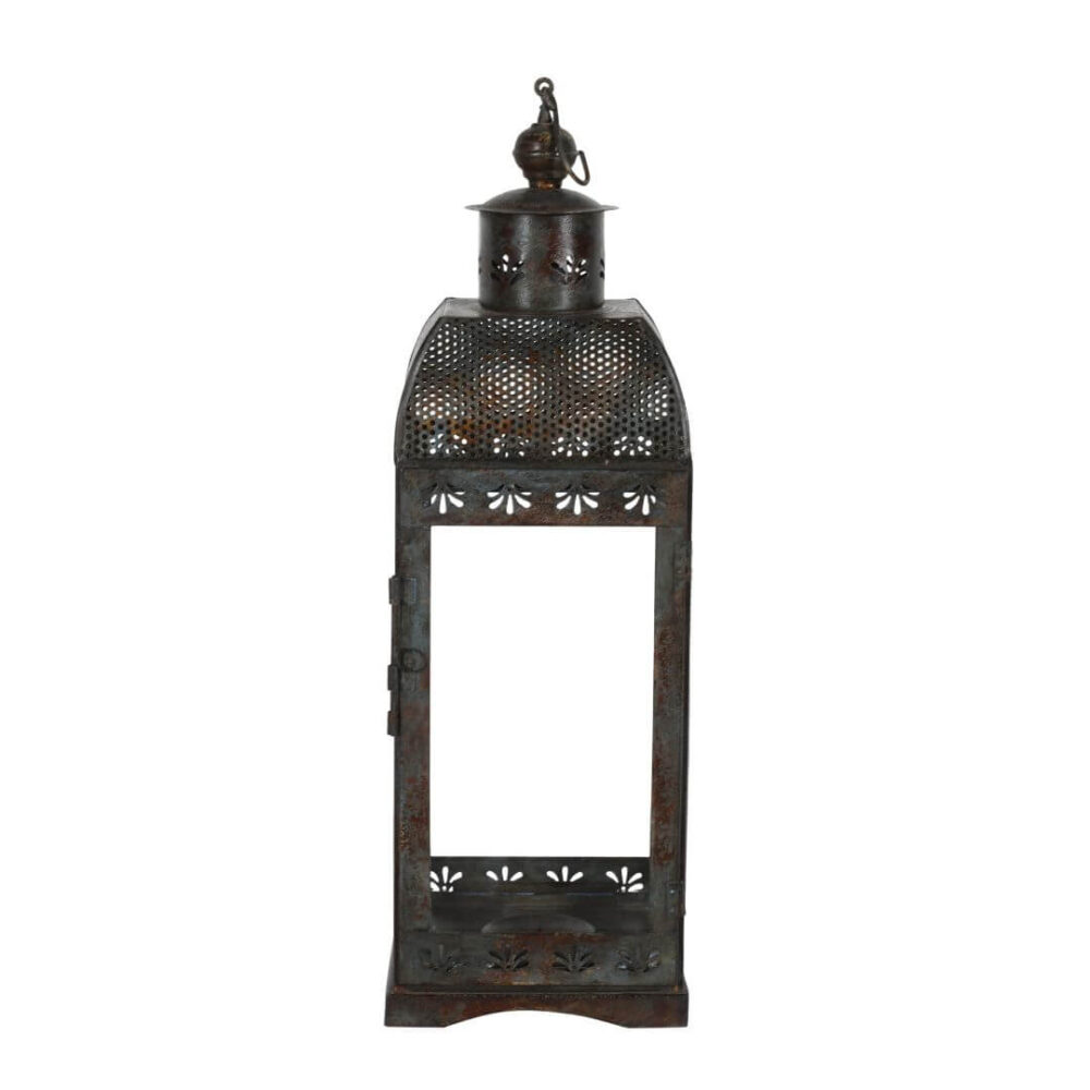 Indian Artisan Made Heavyweight Iron and Glass Vintage-Inspired Candle Lantern - Image 3
