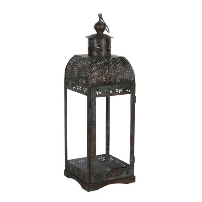 Indian Artisan Made Heavyweight Iron and Glass Vintage-Inspired Candle Lantern