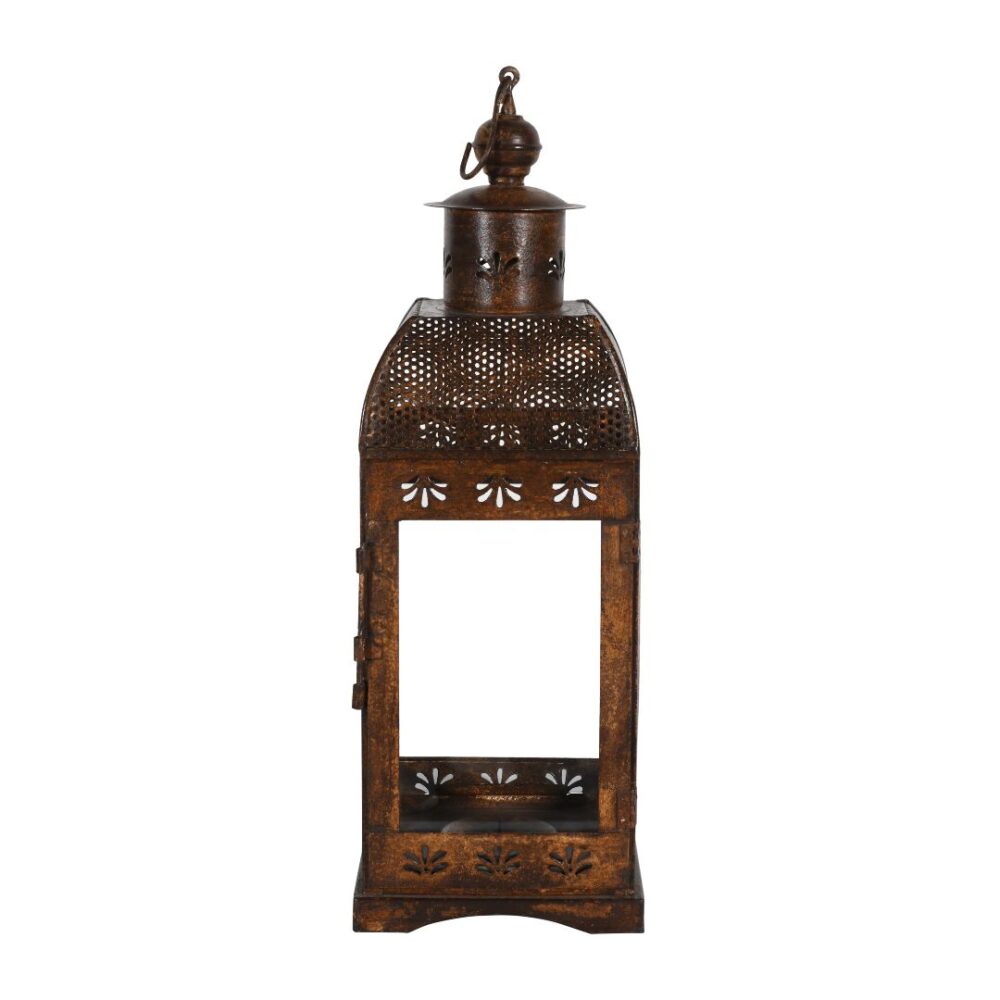 Indian Artisan Made Heavyweight Iron and Glass Vintage-Inspired Candle Lantern - Image 3
