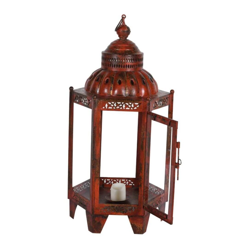 Indian Artisan Made Heavyweight Iron and Glass Vintage-Inspired Candle Lantern – Handcrafted in Rajasthan - Image 2