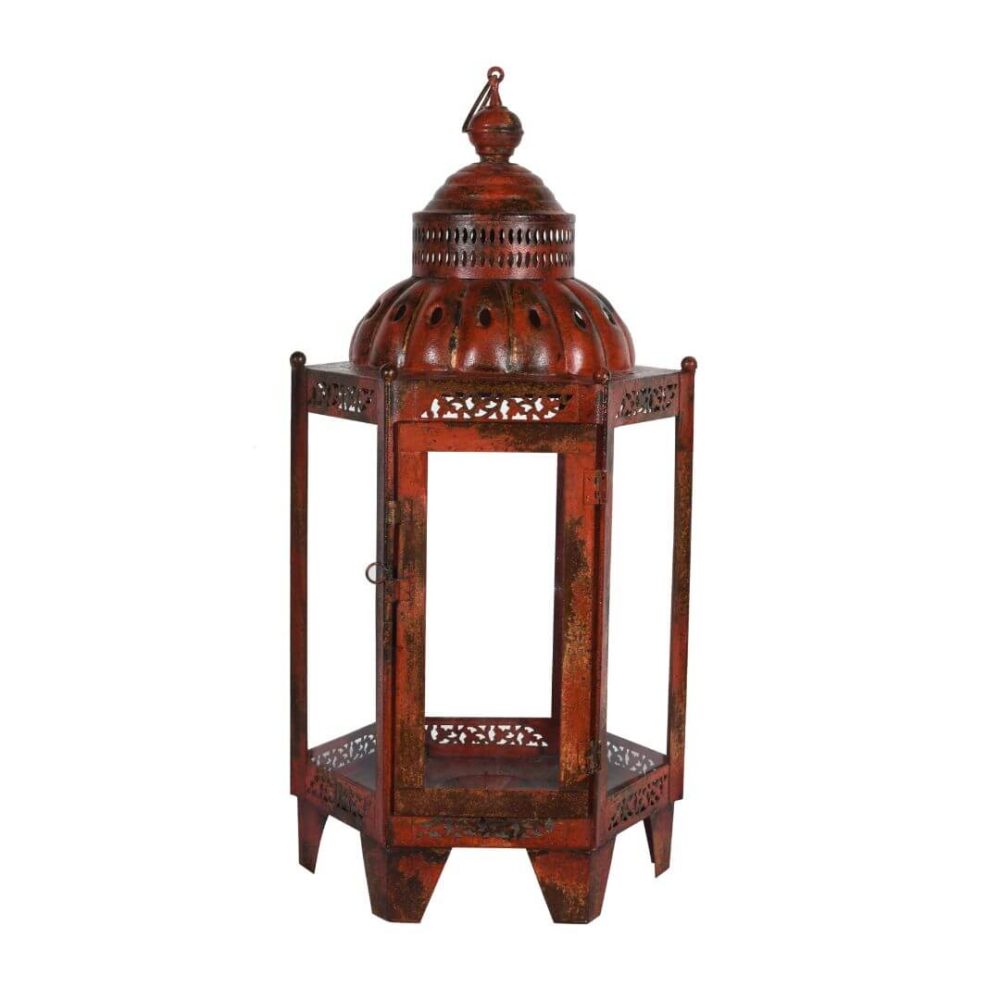 Indian Artisan Made Heavyweight Iron and Glass Vintage-Inspired Candle Lantern – Handcrafted in Rajasthan - Image 3