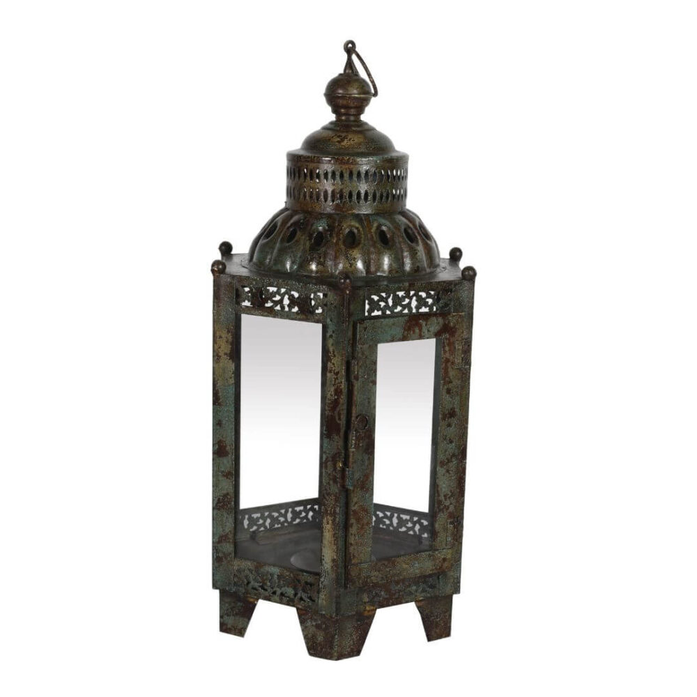 Indian Artisan Made Heavyweight Iron and Glass Vintage-Inspired Candle Lantern – Handcrafted in Rajasthan - Image 3