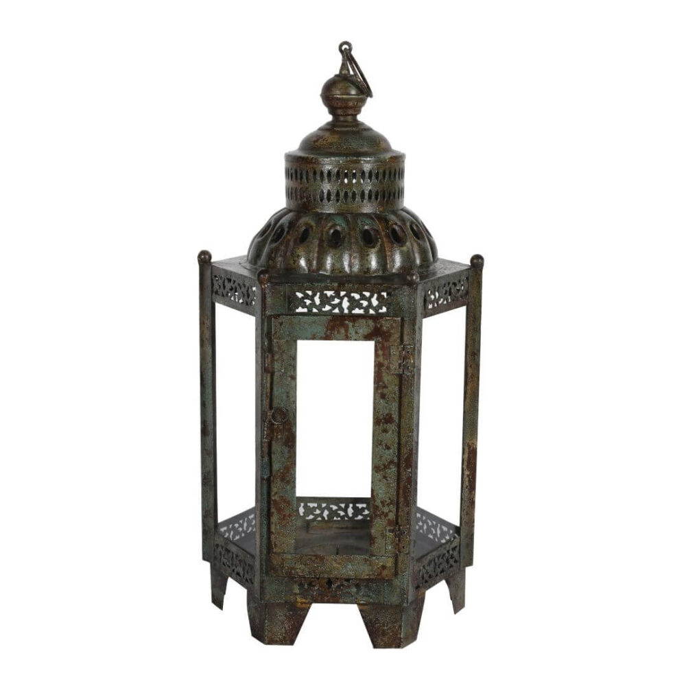 Indian Artisan Made Heavyweight Iron and Glass Vintage-Inspired Candle Lantern – Handcrafted in Rajasthan - Image 2