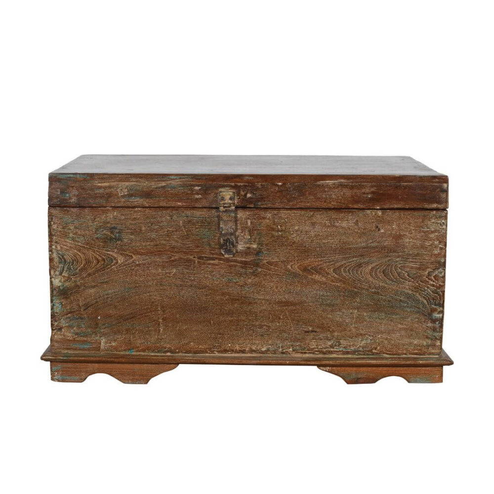 Original Antique Indian Teak Wood Treasure Chest Coffee Table - 1890s - Image 2