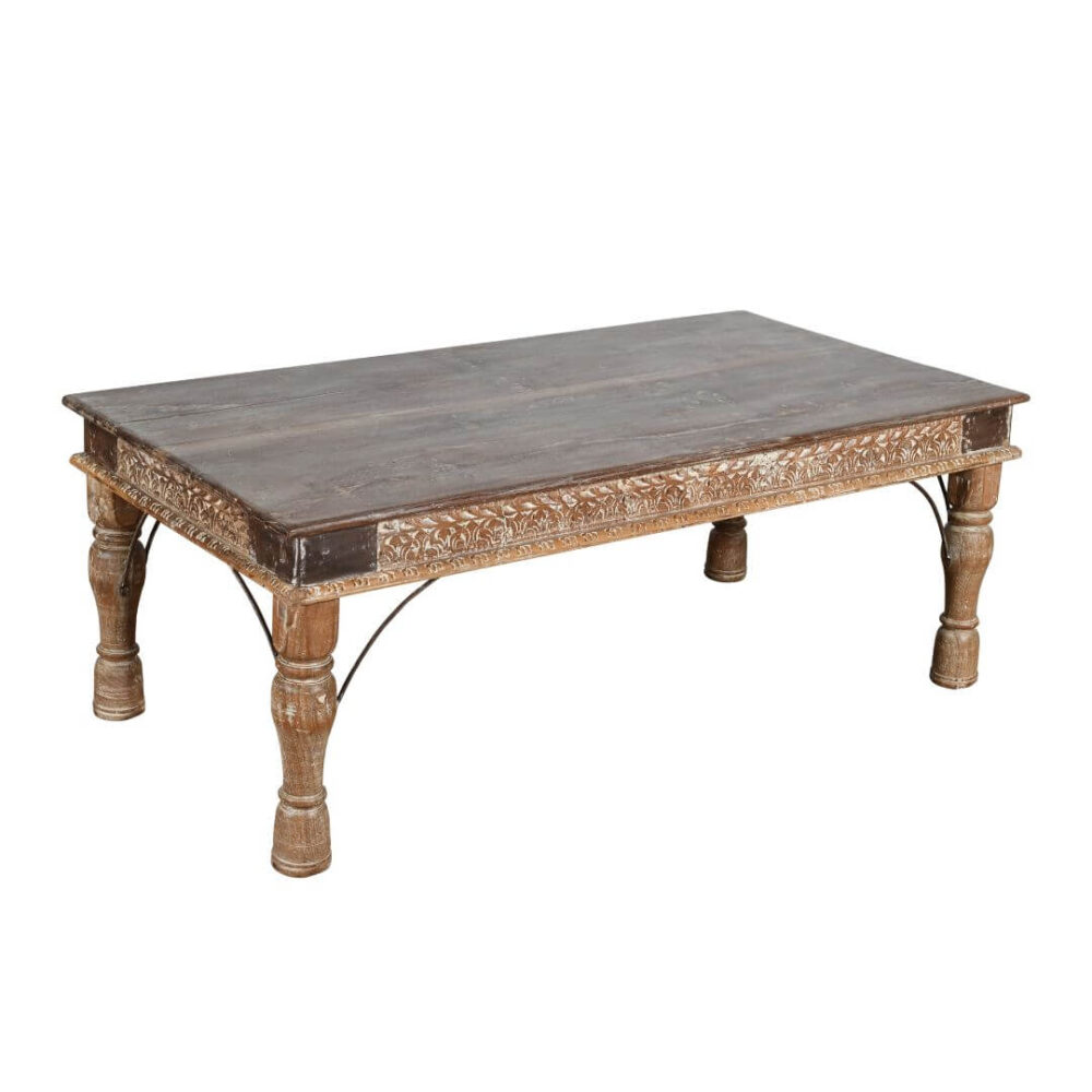 Original Antique Indian Teak Wood Thakat Coffee Table - c1890 - Image 4