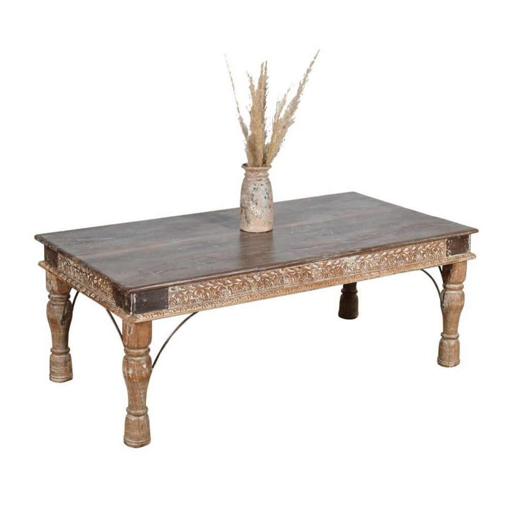 Original Antique Indian Teak Wood Thakat Coffee Table - c1890 - Image 3