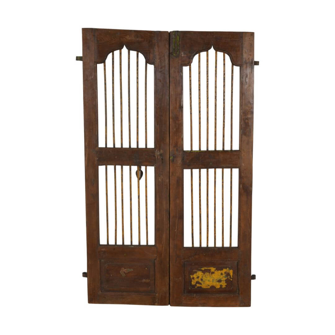 Antique Indian Teak Wood and Iron Jali Doors (182cm x 106cm) | c.1880-1900 - Image 3