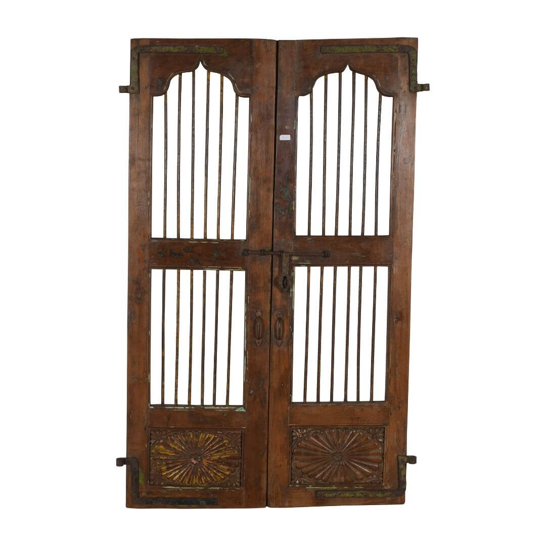 Antique Indian Teak Wood and Iron Jali Doors (182cm x 106cm) | c.1880-1900