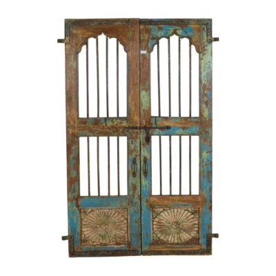 Antique Indian Teak Wood and Iron Jali Doors (161cm x 106cm) | c.1880-1900