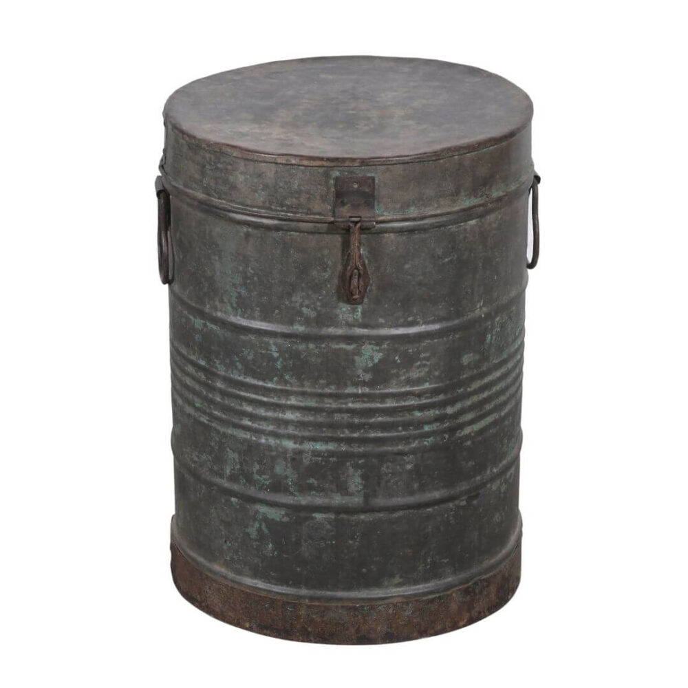 Antique Indian Iron Rice/Grain Storage Bin - Vintage Log Bin - 32 x 32 x 44 CM