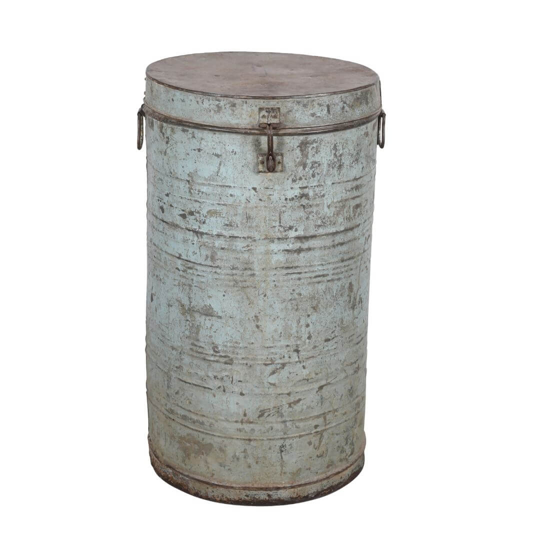 Antique Indian Iron Rice/Grain Storage Bin - Vintage Log Bin - 48 x 48 x 88 CM - Image 3