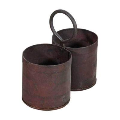 Vintage Indian Iron Double Veggie Pot – Plant Pot, Toothbrush or Utensil Holder (22 x 11 x 21cm)