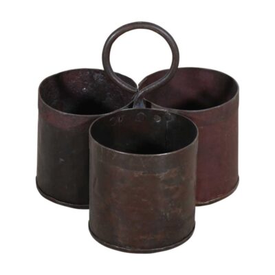 Vintage Indian Iron Triple Veggie Pot – Plant Pot, Toothbrush or Utensil Holder (22 x 22 x 21cm)