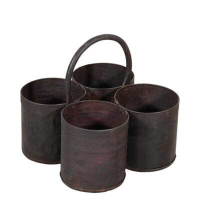 Vintage Indian Iron Four-Part Veggie Pot – Plant Pot, Toothbrush or Utensil Holder (22 x 22 x 21cm)