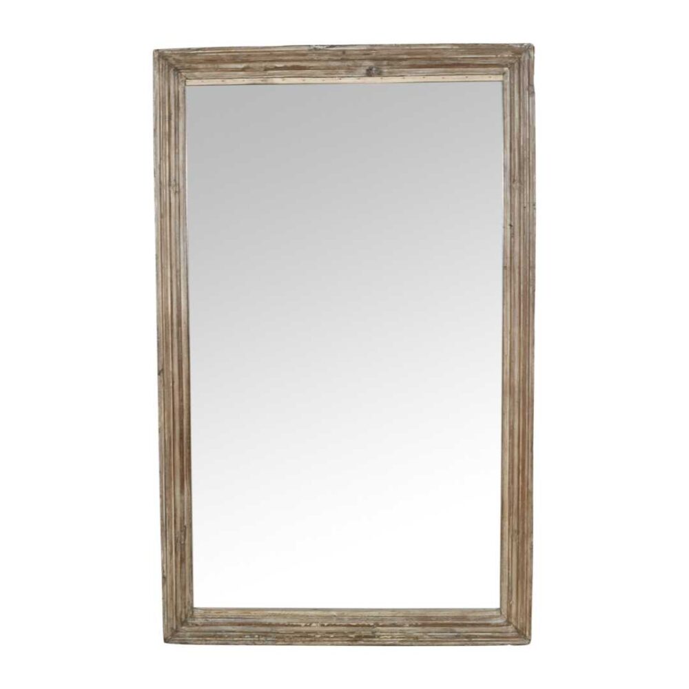 Large Antique Indian Teak Window Mirror – 19th Century Repurposed Window Frame