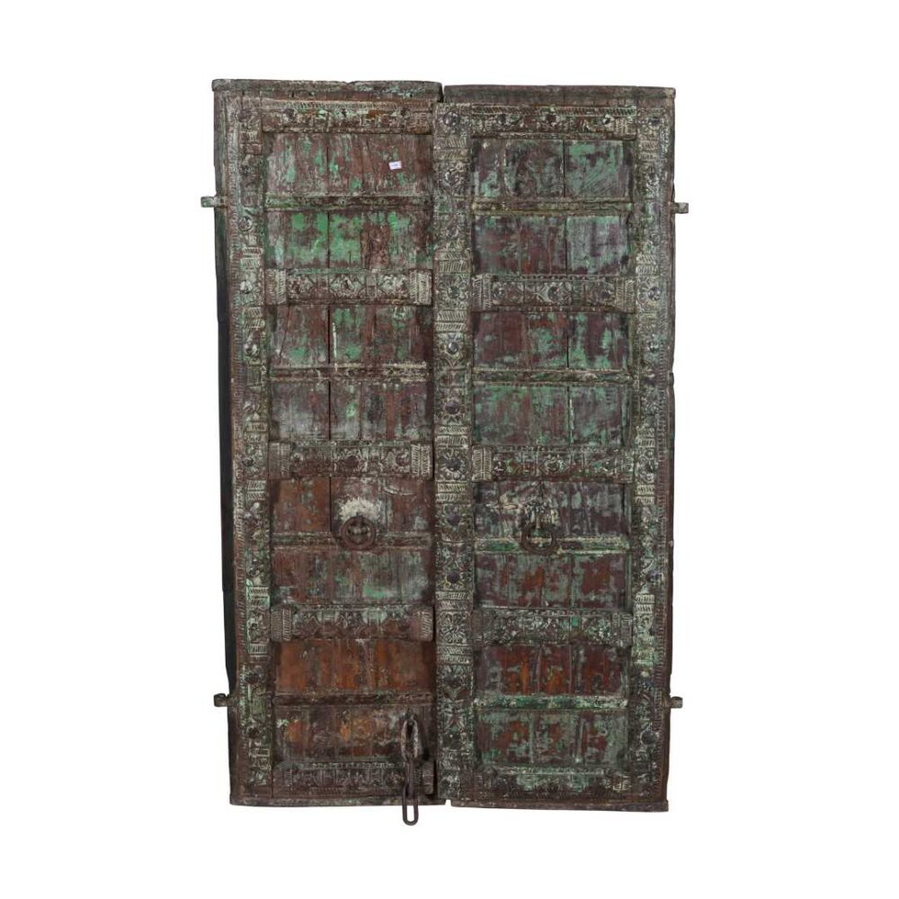 Large Antique Indian Teak Wood Havelli Entrance Doors – 19th Century Gujarat Salvage