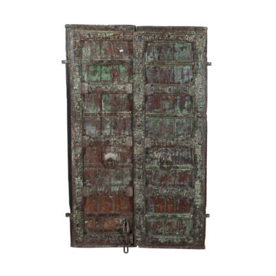 Large Antique Indian Teak Wood Havelli Entrance Doors – 19th Century Gujarat Salvage