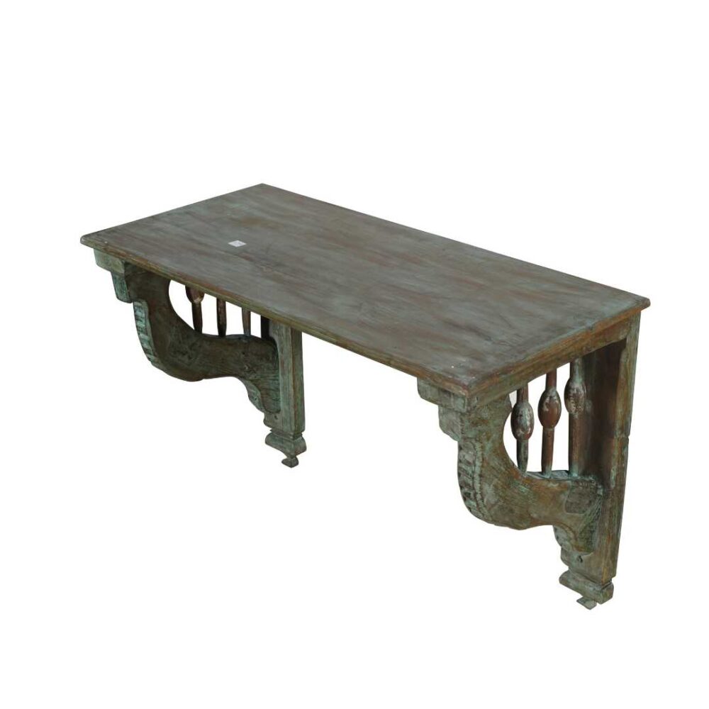 Pair of Large Antique Indian Teak Wood Wall Brackets and Shelf – 19th Century Havelli Salvage - Image 5